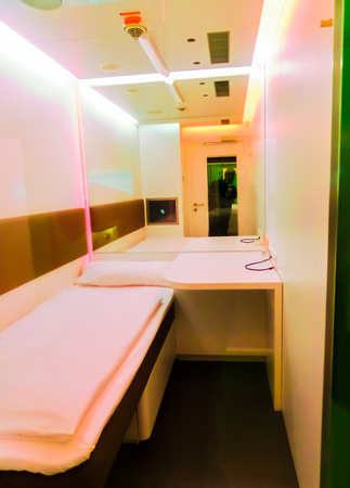 Munich, Germany -May 16, 2016: Napcab sleeping cabins at the airport. With 38 millions passengers per year it is one of the most important airport in Europe.のeditorial素材