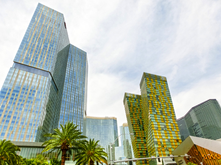 Las Vegas, United States of America - May 05, 2016: Above ground view of Las Vegas Strip hotel resorts and casinos. Over 39.7 million people visit Las Vegas each year.のeditorial素材