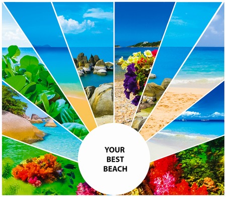 Collage of summer beach images - nature and travel locations