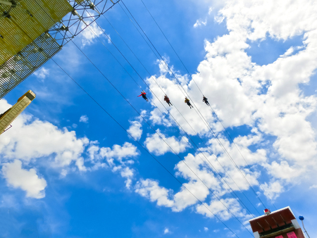 Las Vegas, United States of America - May 07, 2016: The people at the SlotZilla zip line attraction at the Fremont Street Experience at Las Vegas, USAのeditorial素材