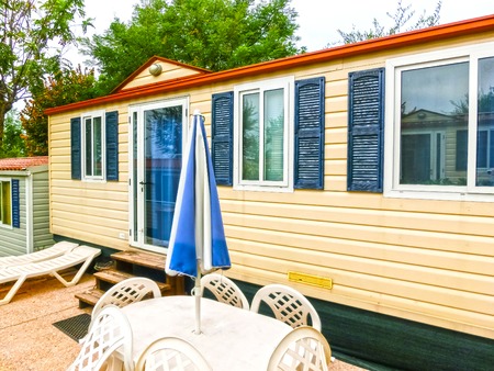 Bardolino, Italy - September 19, 2014: Beautiful view on camping site La Rocca in the morning light at Bardolino, Italy on September 19, 2014のeditorial素材