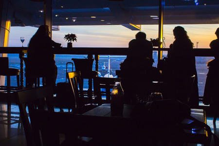 passengers waiting in the airportの写真素材