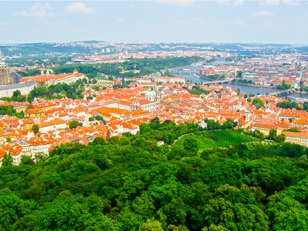 View from above to tiled roofs of old town, Prague, Czech republicの写真素材