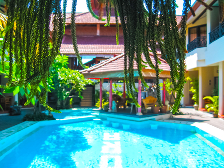 Bali, Indonesia - April 09, 2012: View of swimming pool at The Flora Kuta Bali hotelのeditorial素材
