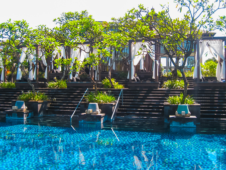 Bali, Indonesia - April 14, 2012: View of swimming pool at St. Regis Resortのeditorial素材
