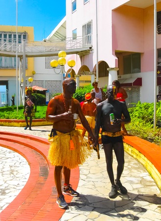 Point-a-Pitre, Guadeloupe - February 09, 2013: The local black men at the Caribbean Carnivalのeditorial素材