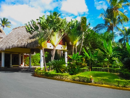 Punta Cana, Dominican republic - February 02, 2013: The VIK Arena Blanca hotel under palmsのeditorial素材