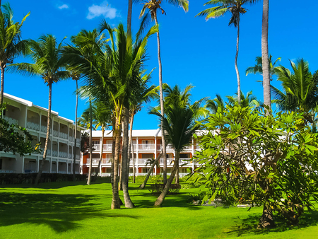 Punta Cana, Dominican republic - February 02, 2013: The VIK Arena Blanca hotel under palmsのeditorial素材