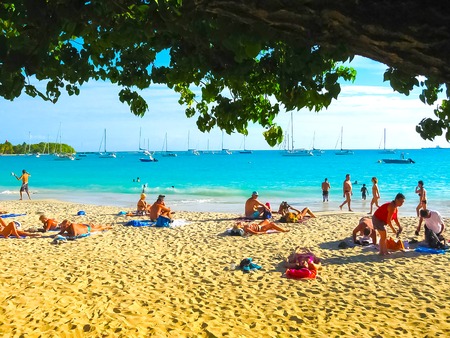 Saint Francois, Guadeloupe - February 09, 2013: Anse Champagne beach in Saint Francois, Guadeloupe,...
