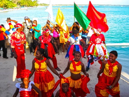 Boca Chica, Dominican Republic - February 12, 2013: Resident people celebrate Caribbean Carnivalのeditorial素材