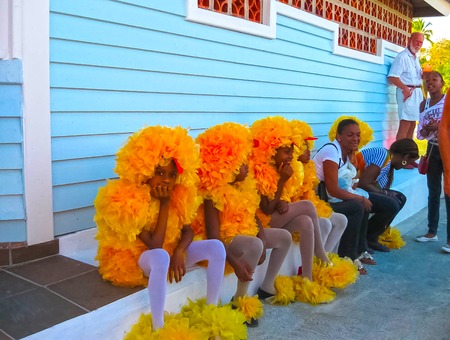 Boca Chica, Dominican Republic - February 12, 2013: Resident people celebrate Caribbean Carnivalのeditorial素材