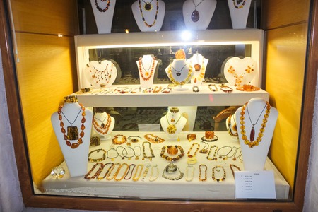 VIlnius, Lithuania - January 06, 2017: The amber at gift shop at Vilnius city capital of Lithuaniaのeditorial素材