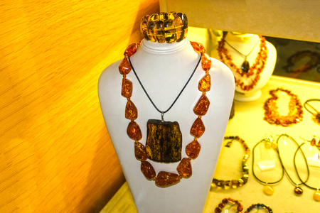 VIlnius, Lithuania - January 06, 2017: The amber at gift shop at Vilnius city capital of Lithuaniaのeditorial素材
