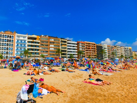 Lloret de mar, Spain - September 13, 2015: The beach at seafrontのeditorial素材