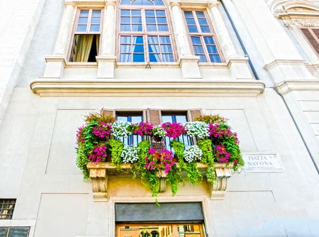 Rome, Italy - September 10, 2015: The facade of historical house at Piazza Navona in Rome, Italyのeditorial素材