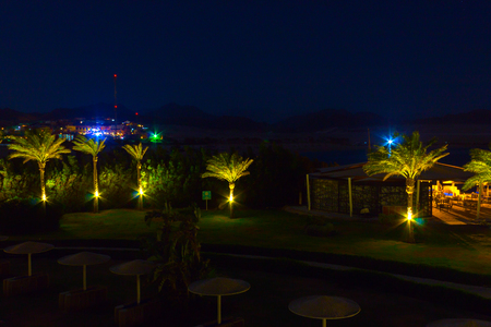 Sharm El Sheikh, Egypt - April 7, 2017: Evening view for luxury hotel at nightのeditorial素材