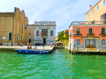 Venice, Italy - May 10, 2014: Beautiful view from Grand canal on colorful facadesのeditorial素材
