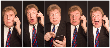 Collage of images of a successful senior man with different emotions