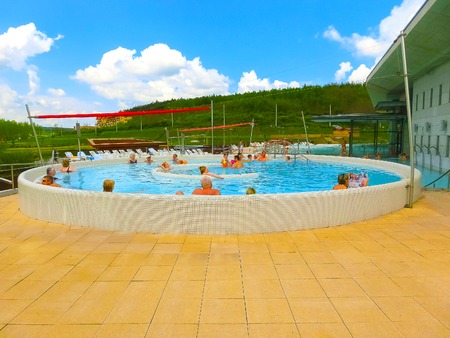 Egerszalok, Hungary - May 05, 2017: The people resting at the Saliris resort.のeditorial素材
