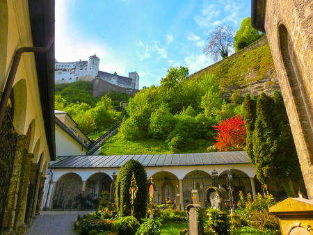 Salzburg, Austria - May 01, 2017: The St. Peters Cemetery at Salzburgのeditorial素材