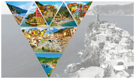 Collage of Cinque Terre photos in Italyの写真素材