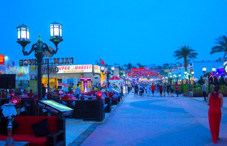 Sharm El Sheikh, Egypt - April 13, 2017: One of the shopping streets, Naama Bay at Sharm el Sheikh, Egyptのeditorial素材