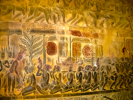 The detail of stone carvings in Angkor Wat, Cambodia.の写真素材