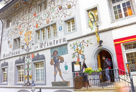 Lucerne, Switzerland - May 02, 2017: The painting on the wall of a house in Lucerne, Switzerlandのeditorial素材