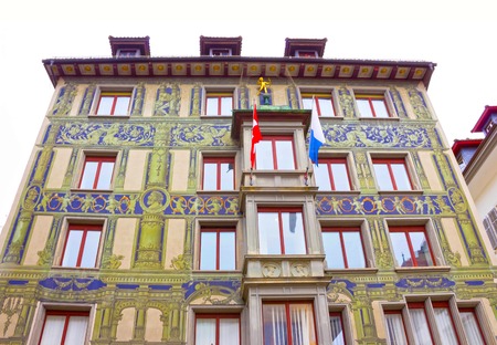 Lucerne, Switzerland - May 02, 2017: The painting on the wall of a house in Lucerne, Switzerlandのeditorial素材