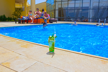 Sharm El Sheikh, Egypt - April 14, 2017: The people resting in a swimming poolのeditorial素材