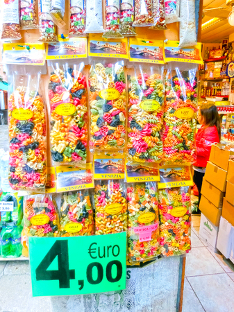 Venice, Italy - May 04, 2017: Vendors stands - profitable and popular form of sales traditional souvenirs and giftsのeditorial素材