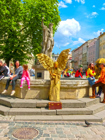Lviv, Ukraine - May 6, 2017: Central market square Plosha Rynok in Lvivのeditorial素材