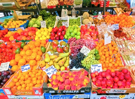 Venice, Italy - May 04, 2017: Detail of a fruit stall in Veniceのeditorial素材