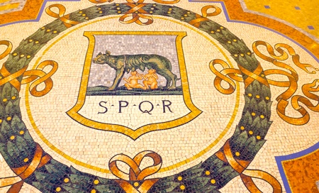 Milan, Italy - May 03, 2017: Famous mosaic bull on the floor of Vittorio Emanuele shopping gallery in Milan.のeditorial素材