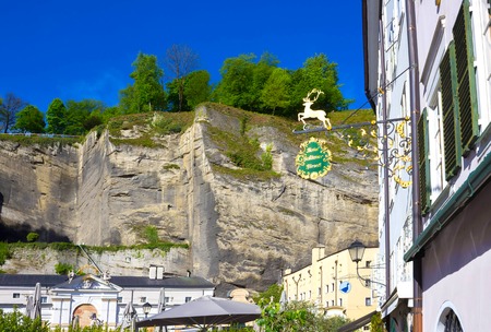 Salzburg, Austria - May 01, 2017: The Horsepond at the Herbert von Karajan Platz in Salzburg, Austria.のeditorial素材