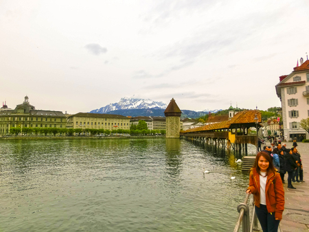 Lucerne, Switzerlandi - May 02, 2017: The people going in old town at Lucerne, Switzerland on May 02, 2017のeditorial素材