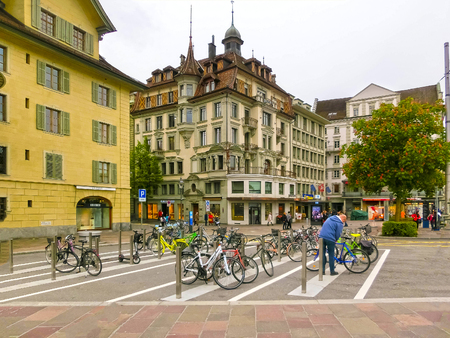 Lucerne, Switzerlandi - May 02, 2017: The people going in old town at Lucerne, Switzerland on May 02, 2017のeditorial素材
