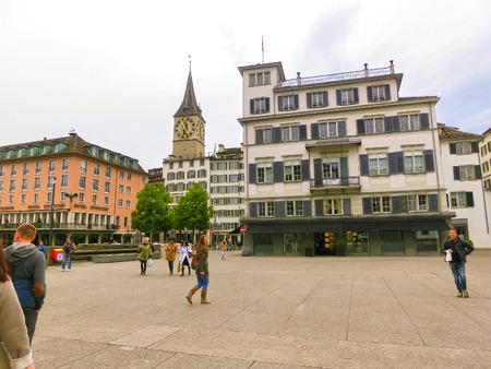 Zurich, Switzerland - May 02, 2017: The city center of Zurich, Switzerland. People on the backgroundのeditorial素材