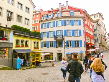 Zurich, Switzerland - May 02, 2017: The city center of Zurich, Switzerland. People on the backgroundのeditorial素材