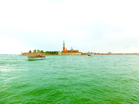 Beautiful view from Grand Canal on colorful facades of Veniceの写真素材