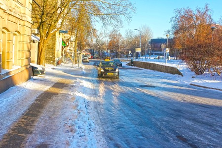 VIlnius, Lithuania - January 07, 2017: Icy road in winterのeditorial素材