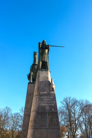 VIlnius, Lithuania - January 06, 2017: Bronze monument to Grand Duke Gediminas on the Cathedral Square in the old town of Vilnius, Lithuania.のeditorial素材