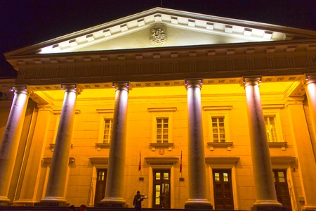 VIlnius, Lithuania - January 04, 2017: Town Hall Square in Old Town at night of Vilnius, Lithuaniaのeditorial素材