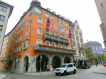 Munich, Germany - May 02, 2017: The fasade of old residential house of Munich in Bavariaのeditorial素材