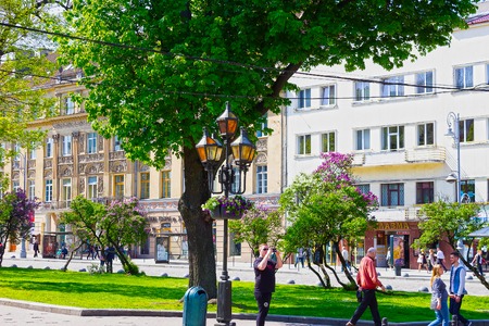 Lviv, Ukraine - May 6, 2017: The people going at central square in Lvivのeditorial素材