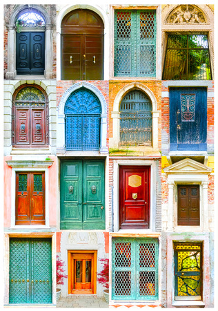 Collage of picturesque doors at the Venice, Italyの写真素材