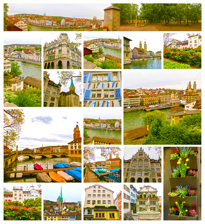 Beautiful view of Zurich and river Limmat, Switzerlandの写真素材