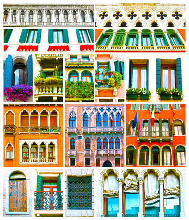 Colorful collage made of windows from Venice, Italyの写真素材