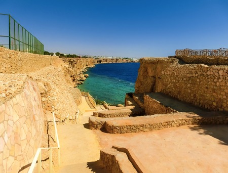 Sharm El Sheikh, Egypt - September 26, 2017: The view of luxury hotel Dreams Beach Resort Sharm 5 stars at day with blue skyのeditorial素材