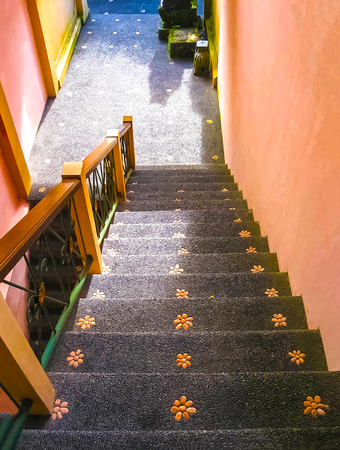 Bali, Indonesia - April 11, 2012: View of traditional stairs at house at Tanah Merah Resortのeditorial素材